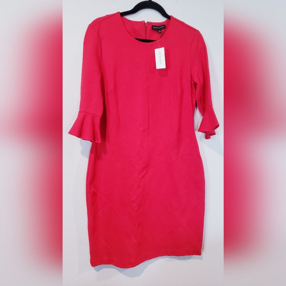 Banana Republic Red Ls Knit Ruffle Shirt Dress. Size 12 Nwt.
